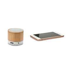 Vue Haut parleur portatif en bambou avec microphone - Glashow de couleur beige| Krokrodeal