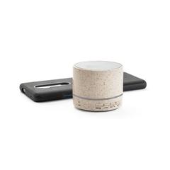 Vue Haut-parleur avec micro en ABS et fibre de paille de blé - Lineu de couleur beige| Krokrodeal