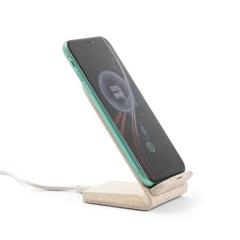 Vue Support de téléphone portable avec chargeu sans fil en fibre de paille de blé et ABS - Englert de couleur beige| Krokrodeal