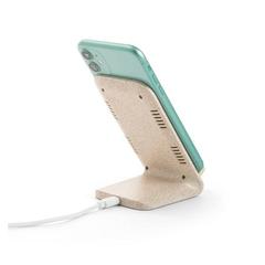 Vue Support de téléphone portable avec chargeu sans fil en fibre de paille de blé et ABS - Englert de couleur beige| Krokrodeal