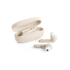 Vue Ecouteurs sans fil True Wireless en fibre de blé et PP - Fourier de couleur beige| Krokrodeal