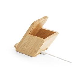 Vue Chargeur sans fil en bambou - Leavitt de couleur beige| Krokrodeal