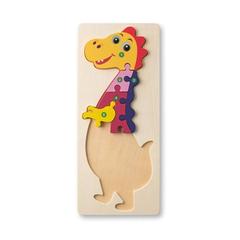 Vue Puzzle en forme de dinosaure en contreplaqué de pin - Diplodoco de couleur beige| Krokrodeal