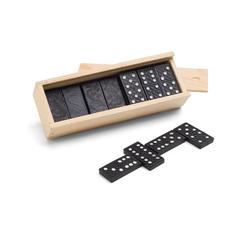 Vue Jeu de dominos dans une boîte en bois avec couvercle - Miguel de couleur beige| Krokrodeal