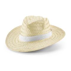 Vue Chapeau de paille naturelle avec bande en polyester - Edward poli de couleur blanc| Krokrodeal