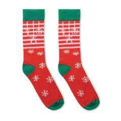 Vue Chaussettes de Noël Taille M - Joyful m de couleur rouge| Krokrodeal