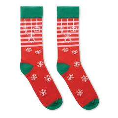 Vue Chaussettes de Noël Taille L - Joyful l de couleur rouge| Krokrodeal