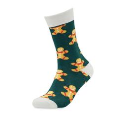 Vue Chaussettes de Noël Taille L - Joyful l de couleur jaune| Krokrodeal