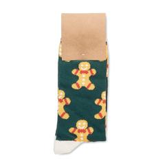 Vue Chaussettes de Noël Taille L - Joyful l de couleur jaune| Krokrodeal