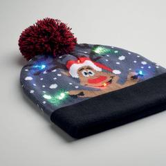 Vue Bonnet de Noël tricoté avec LED - Shimas light de couleur bleu| Krokrodeal