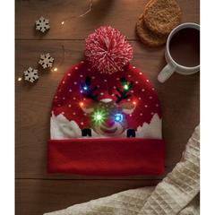 Vue Bonnet de Noël tricoté avec LED - Shimas light de couleur rouge| Krokrodeal