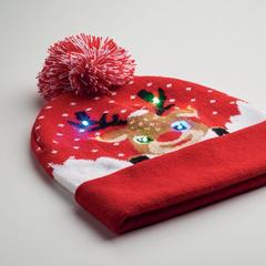 Vue Bonnet de Noël tricoté avec LED - Shimas light de couleur rouge| Krokrodeal