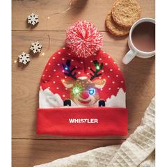 Vue Bonnet de Noël tricoté avec LED - Shimas light de couleur rouge| Krokrodeal