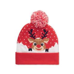 Vue Bonnet de Noël tricoté avec LED - Shimas light de couleur rouge| Krokrodeal