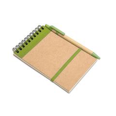 Vue Bloc-notes recyclé et stylo - Sonora de couleur vert| Krokrodeal
