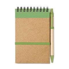 Vue Bloc-notes recyclé et stylo - Sonora de couleur vert| Krokrodeal