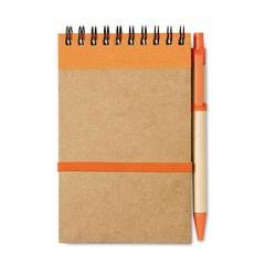 Vue Bloc-notes recyclé et stylo - Sonora de couleur orange| Krokrodeal
