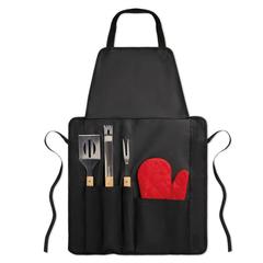 Vue Tablier gants et outils BBQ - Donau east de couleur noir| Krokrodeal