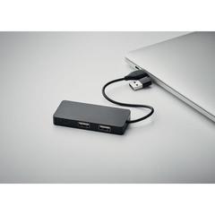Vue Hub USB 3 ports avec câble 20cm - Hub-c de couleur noir| Krokrodeal