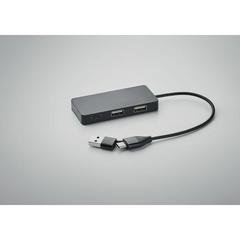 Vue Hub USB 3 ports avec câble 20cm - Hub-c de couleur noir| Krokrodeal