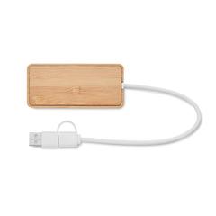 Vue Hub USB 3 ports en bambou - Hubbam de couleur marron| Krokrodeal