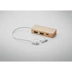 Vue Hub USB 3 ports en bambou - Hubbam de couleur marron| Krokrodeal