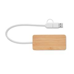 Vue Hub USB 3 ports en bambou - Hubbam de couleur marron| Krokrodeal