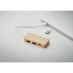 Vue Hub USB 3 ports en bambou - Hubbam de couleur marron| Krokrodeal