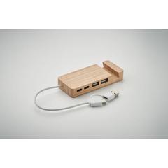 Vue Hub USB 4 ports en bambou - Hubstand de couleur marron| Krokrodeal