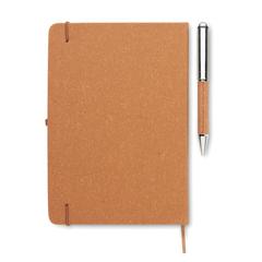 Vue Carnet en cuir recyclé et stylo - Eleganote de couleur marron| Krokrodeal