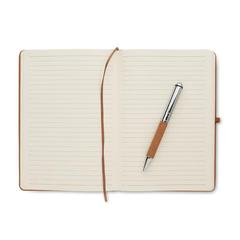 Vue Carnet en cuir recyclé et stylo - Eleganote de couleur marron| Krokrodeal