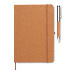 Vue Carnet en cuir recyclé et stylo - Eleganote de couleur marron| Krokrodeal