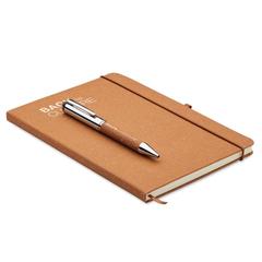 Vue Carnet en cuir recyclé et stylo - Eleganote de couleur marron| Krokrodeal