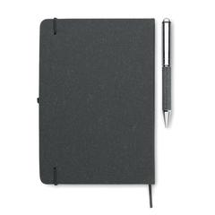 Vue Carnet en cuir recyclé et stylo - Eleganote de couleur noir| Krokrodeal