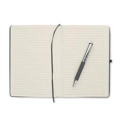 Vue Carnet en cuir recyclé et stylo - Eleganote de couleur noir| Krokrodeal