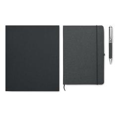 Vue Carnet en cuir recyclé et stylo - Eleganote de couleur noir| Krokrodeal