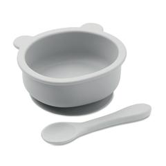 Vue Set cuillère et bol pour bébé - Mymeal de couleur gris| Krokrodeal