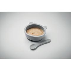 Vue Set cuillère et bol pour bébé - Mymeal de couleur gris| Krokrodeal