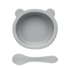Vue Set cuillère et bol pour bébé - Mymeal de couleur gris| Krokrodeal
