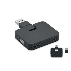Vue Hub USB 4 ports et câble 20cm - Square-c de couleur noir| Krokrodeal