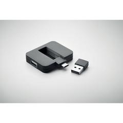 Vue Hub USB 4 ports et câble 20cm - Square-c de couleur noir| Krokrodeal