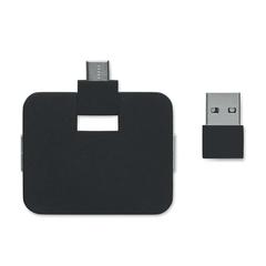 Vue Hub USB 4 ports et câble 20cm - Square-c de couleur noir| Krokrodeal