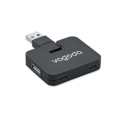 Vue Hub USB 4 ports et câble 20cm - Square-c de couleur noir| Krokrodeal