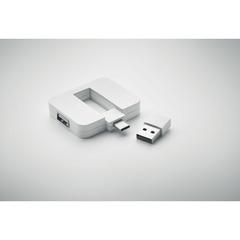 Vue Hub USB 4 ports et câble 20cm - Square-c de couleur blanc| Krokrodeal
