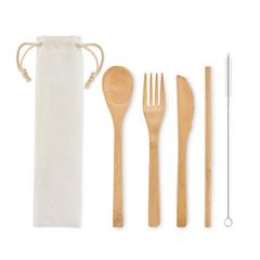 Vue Couverts en bambou avec paille - Setstraw de couleur marron| Krokrodeal