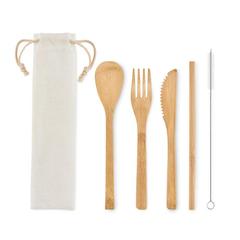 Vue Couverts en bambou avec paille - Setstraw de couleur marron| Krokrodeal