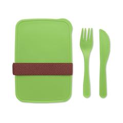 Vue Boîte à lunch avec couverts - Sunday de couleur vert| Krokrodeal