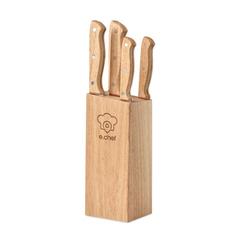 Vue Set de 5 couteaux dans socle - Gourmet de couleur marron| Krokrodeal