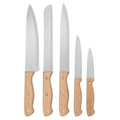 Vue Set de 5 couteaux dans socle - Gourmet de couleur marron| Krokrodeal