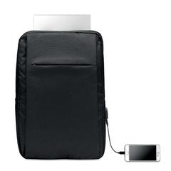 Vue Sac à dos ordinateur 300D RPET - Seoul de couleur noir| Krokrodeal